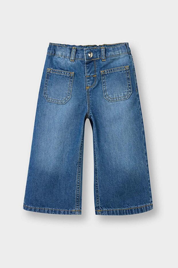 100% Cotton Wide Leg Jean Trousers for Baby Girl D7886A525Sp
