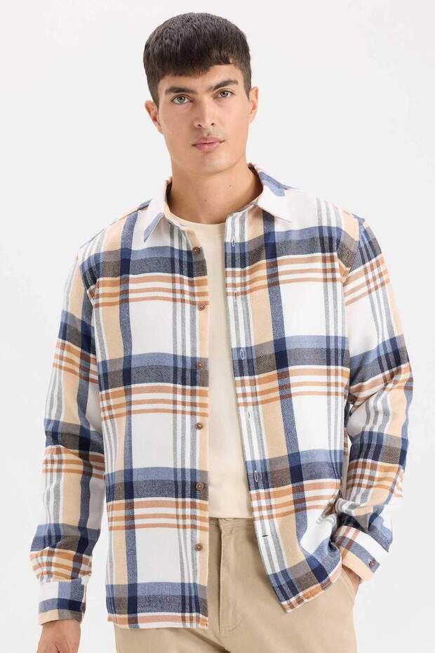 Regular Fit Polo Collar Check Flannel Long Sleeve Shirt D5835Ax24Au