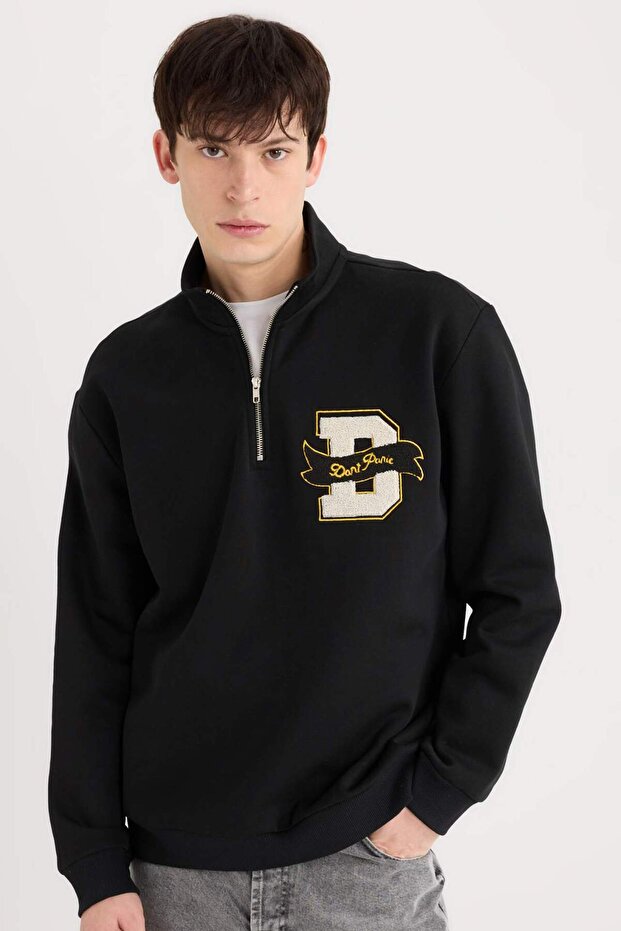 Regular Fit Stand Collar Zip Printed Sweatshirt A4469Ax24Au