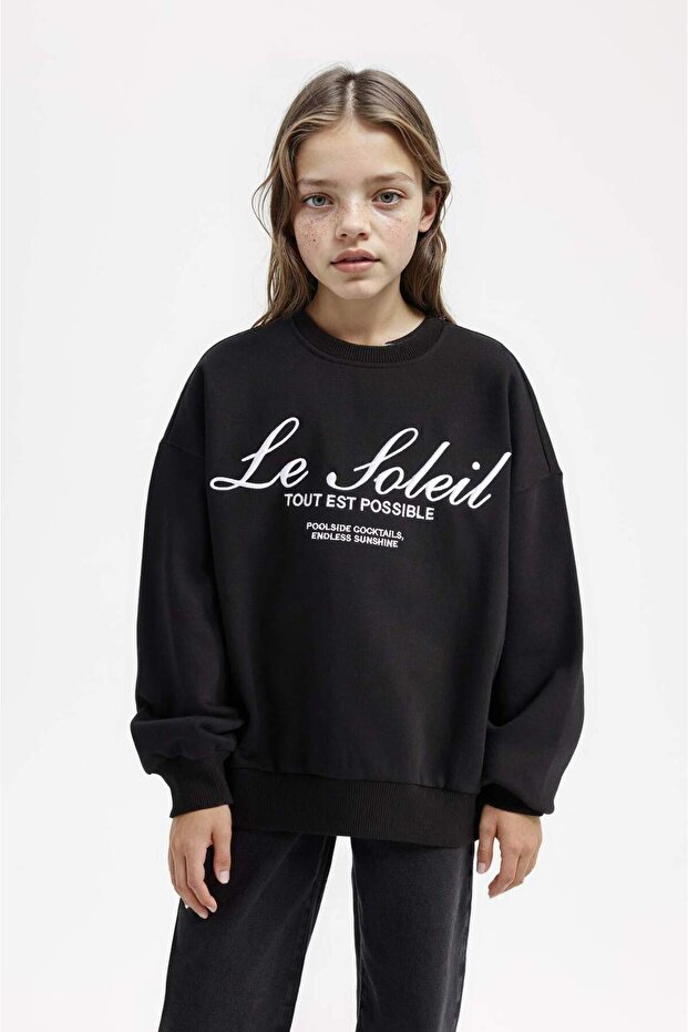 Oversize Wide Fit Crew Neck Printed Sweatshirt for Girls D4381A824Wn