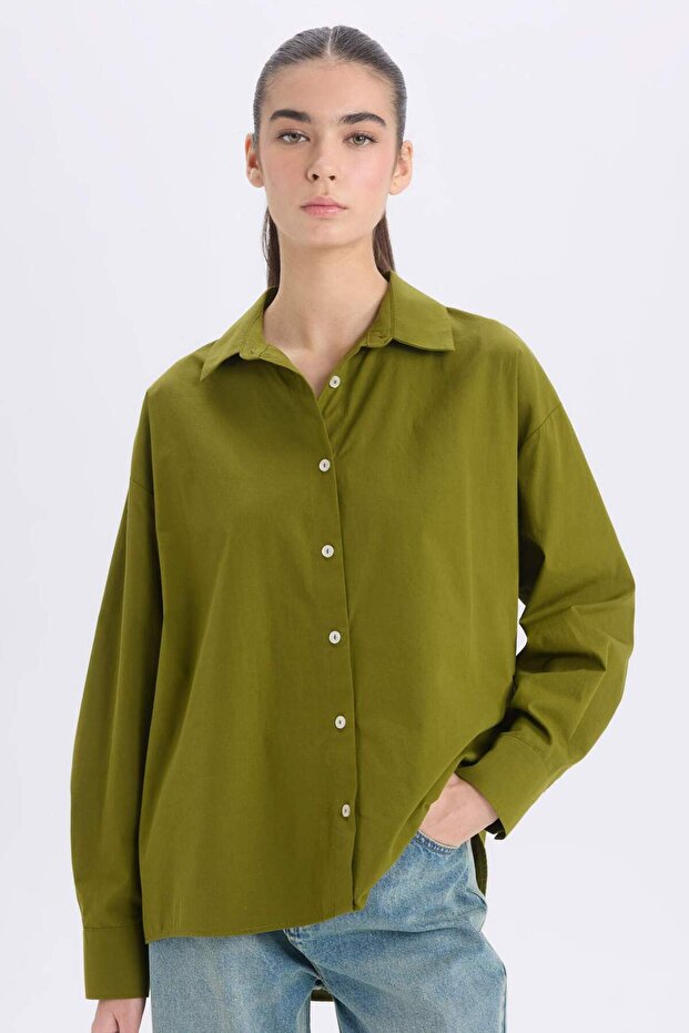 Oversıze Poplin Basıc Gömlek E2677AX24WN - 1