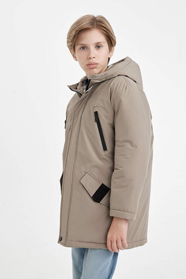 Waterproof Hooded Zippered Double Pocket Parka Coat for Boys C8901A824Wn