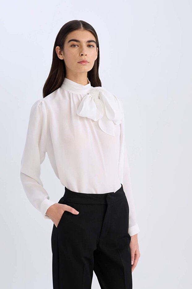 Fiyonk Yaka Basıc Saten Bluz D3133AX24AU - 4