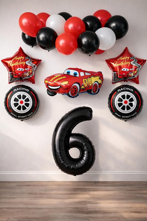6 Years Old Cars Themed Birthday Party Celebration Balloon Set