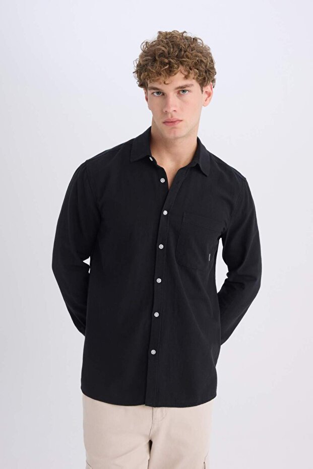 Basic-Langarmshirt aus Baumwolle mit normaler Passform D7079ax24sp - 1