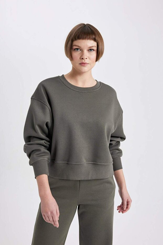 Boxy Fit Kalın Basıc Sweatshirt B8568AX24WN - 1