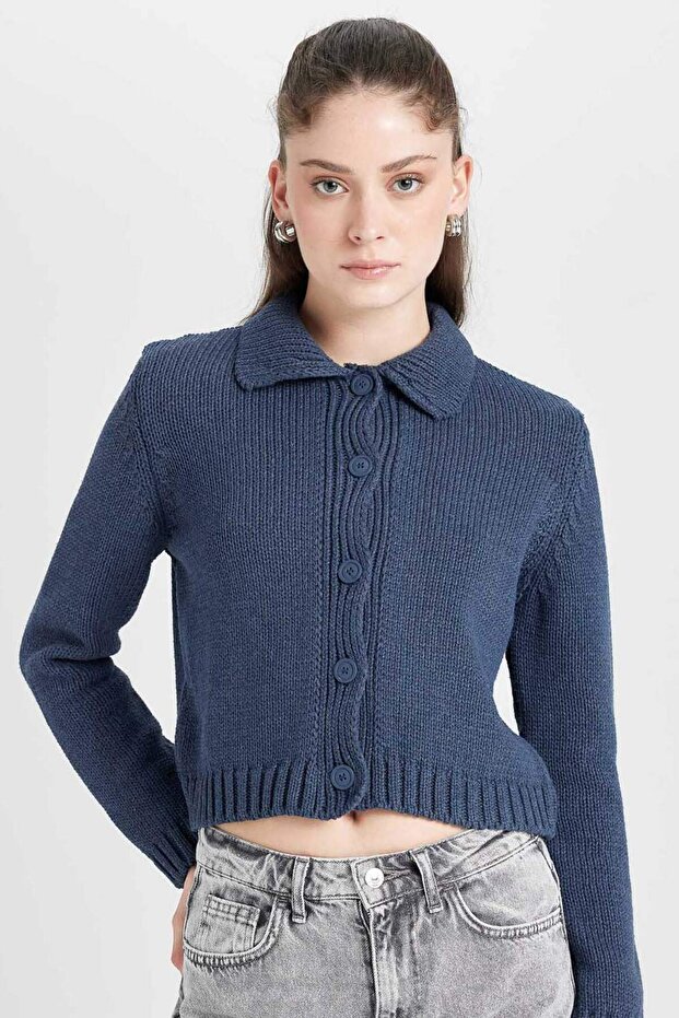 Polo Yaka Basıc Düğmeli Triko Hırka D5395AX24AU - 1