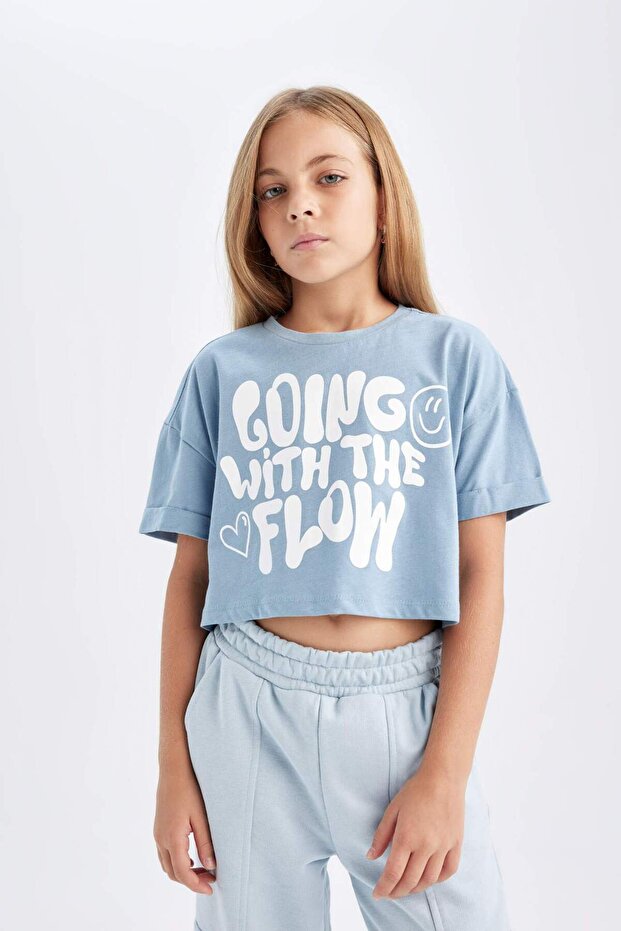 Crop Crew Neck Printed Short Sleeve T-Shirt Girls D1963A824Hs