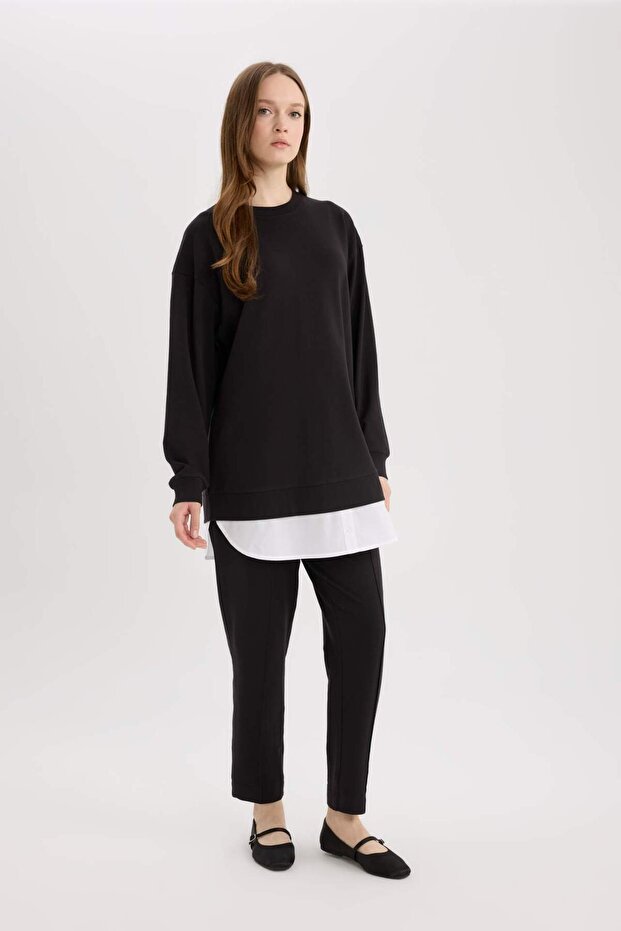 Regular Fit Crew Neck Basic Plain Sweatshirt Tunic 3169761 - 2