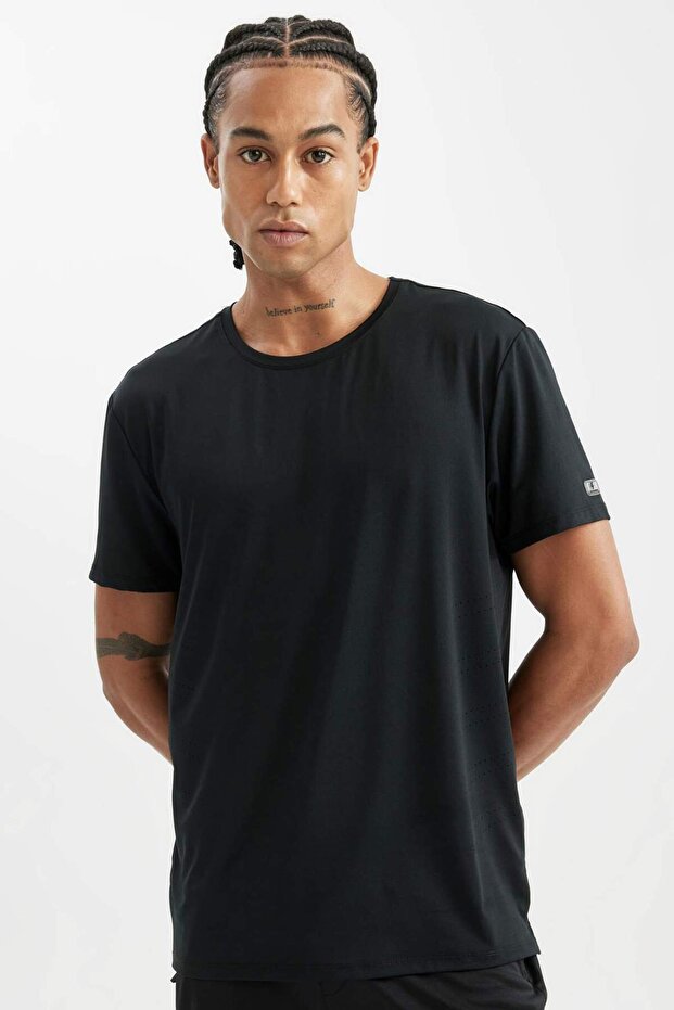 Breathable Defactofit Black Standard Fit Regular Cut Crew Neck Sportsman Short Sleeve T-Shirt C91
