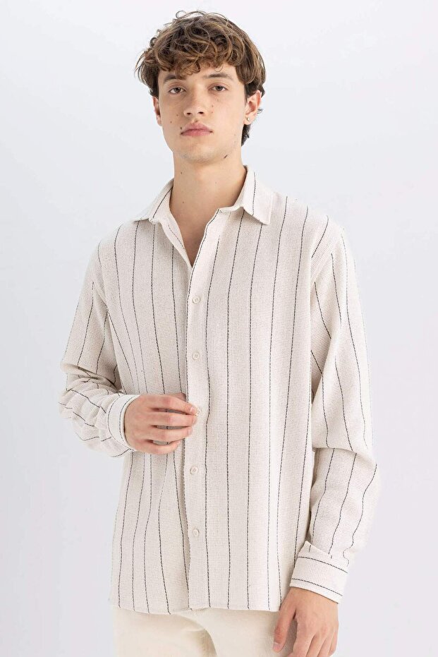 Relax Fit Striped Cotton Blend Long Sleeve Shirt D7140Ax24Au