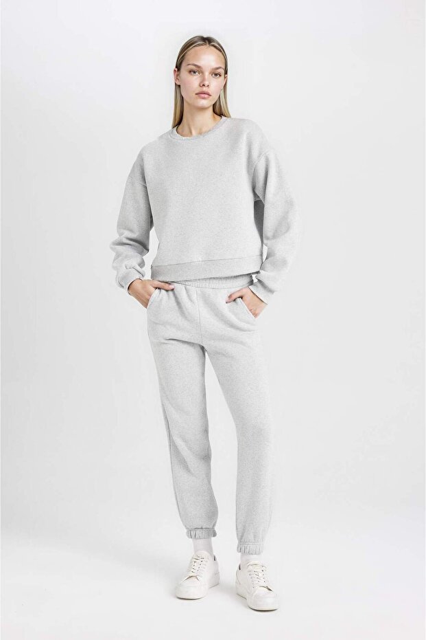 طقم بدلة رياضية من الصوف السميك الأساسي بقصة عادية D8022axns - 2