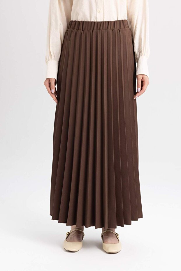 Pleated Stretch Waisted Basic Plain Maxi Basic Skirt 3173381 - 3