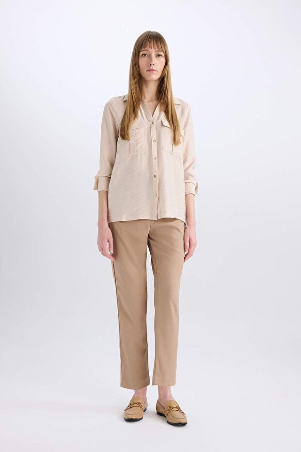 Oversıze Basıc Çift Cepli Viskon Gömlek D4739AX24AU - 2