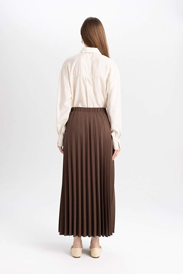 Pleated Stretch Waisted Basic Plain Maxi Basic Skirt 3173381 - 5