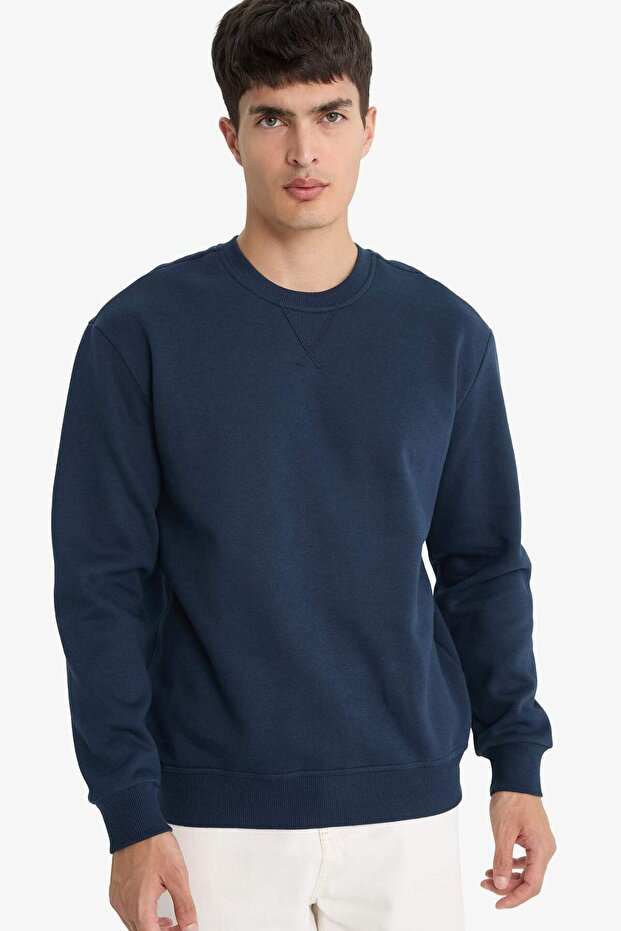 Regular Fit Bisiklet Yaka Kalın Basic Düz Sweatshirt T3777AZ24AU - 1