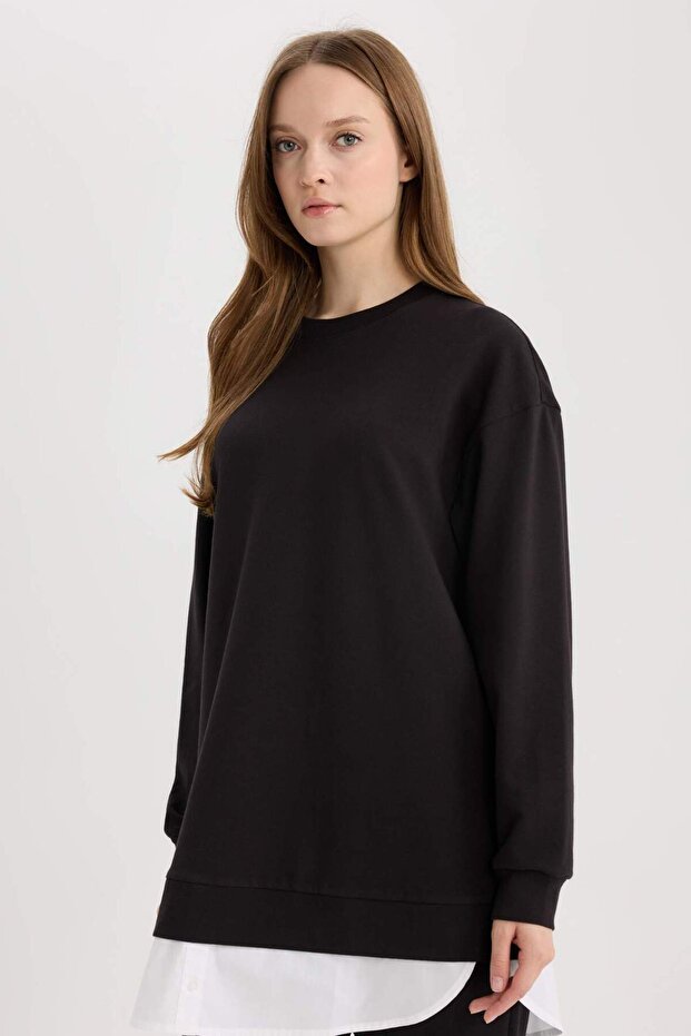 Regular Fit Crew Neck Basic Plain Sweatshirt Tunic 3169761 - 1