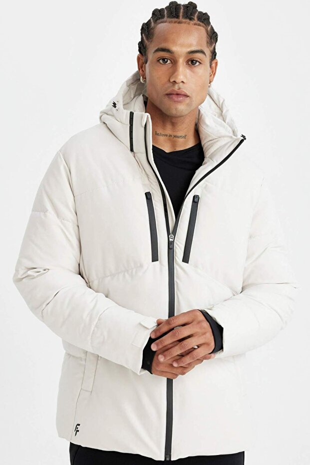 Warm Water Repellent Windproof Slim Fit Hooded Zippered Pocket Winter Coat A3519Ax24Wn