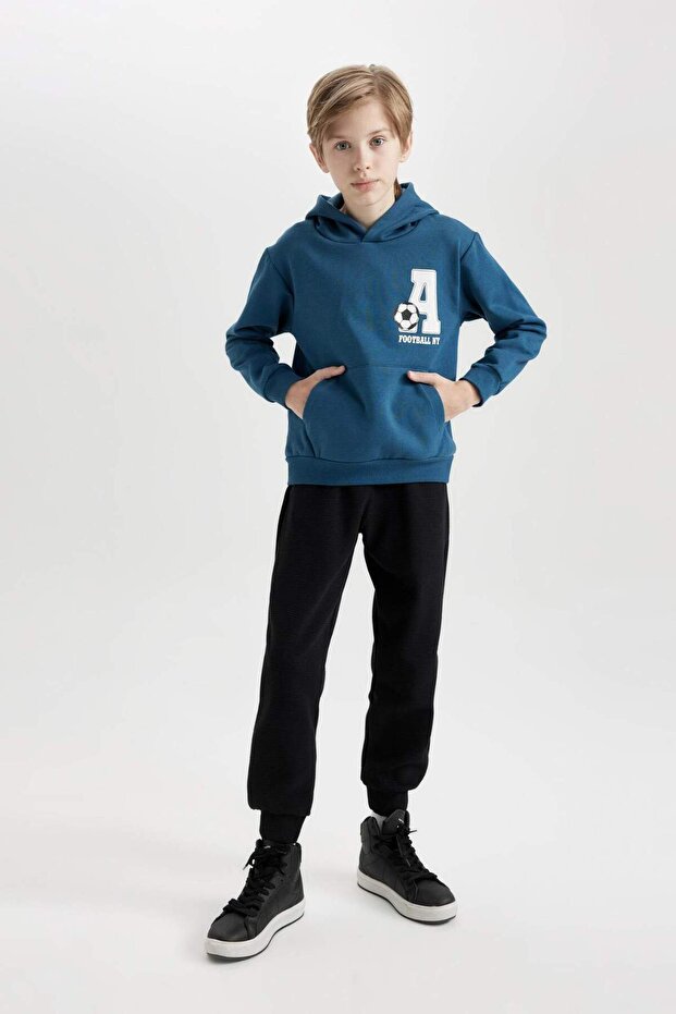 Boy's 2-Piece Set Printed Hooded Kangaroo Pocket Sweatshirt Jogger Pants Sweatpants D2036A824Au