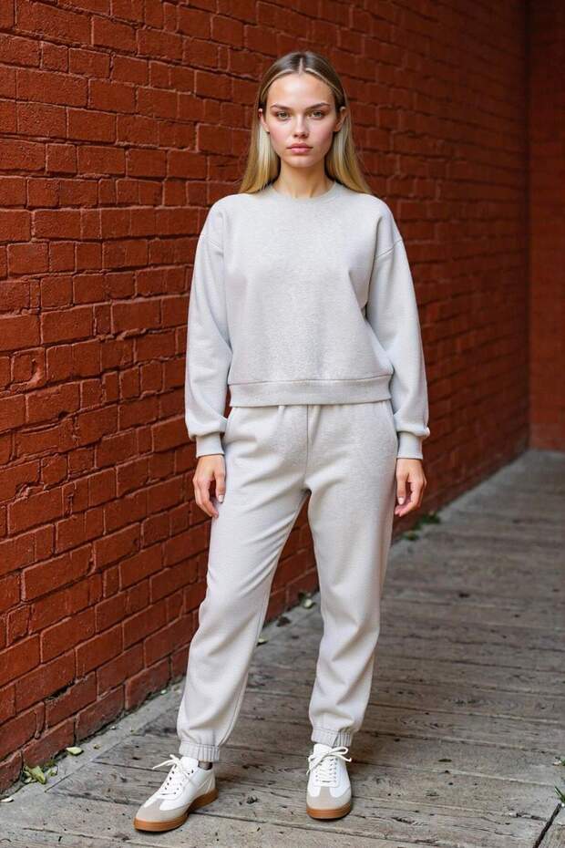 طقم بدلة رياضية من الصوف السميك الأساسي بقصة عادية D8022axns - 1