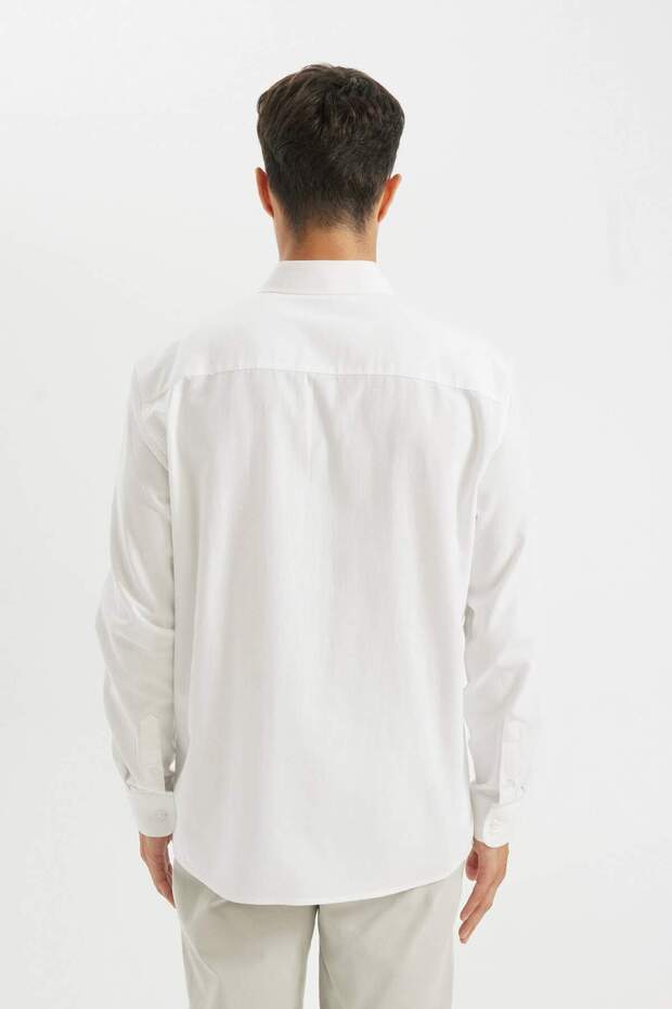 100% Cotton Regular Fit Polo Collar Oxford Basic Plain Long Sleeve White Shirt A8028Ax24Au - 5