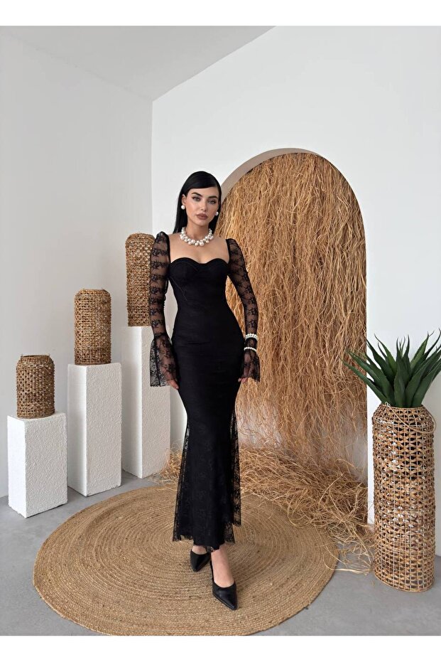 Dantel İspanyol Kol Davetiye Elbise - 6