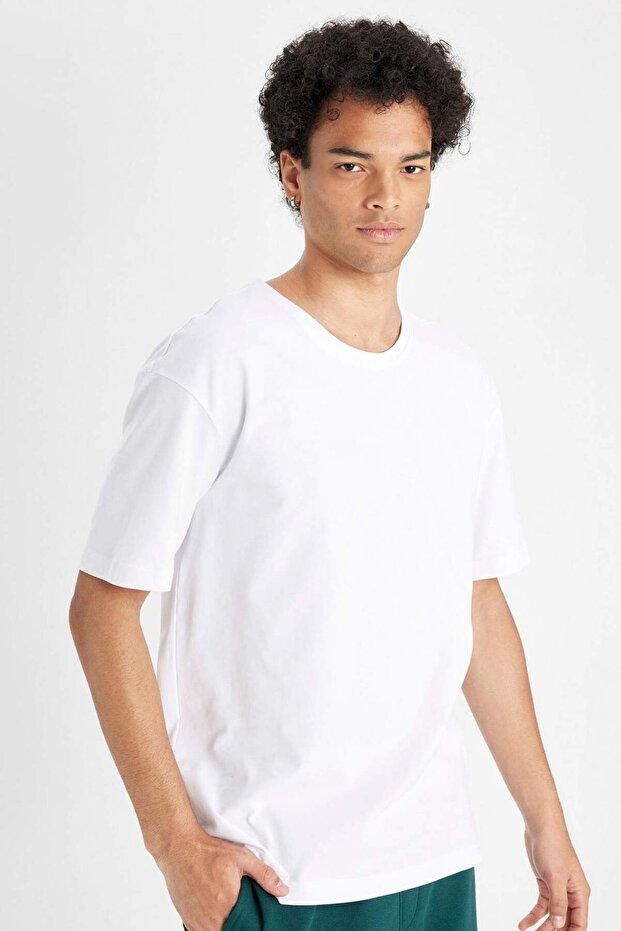 100% Cotton Boxy Fit Crew Neck Basic Plain Short Sleeve T-Shirt D7415Ax24Hs