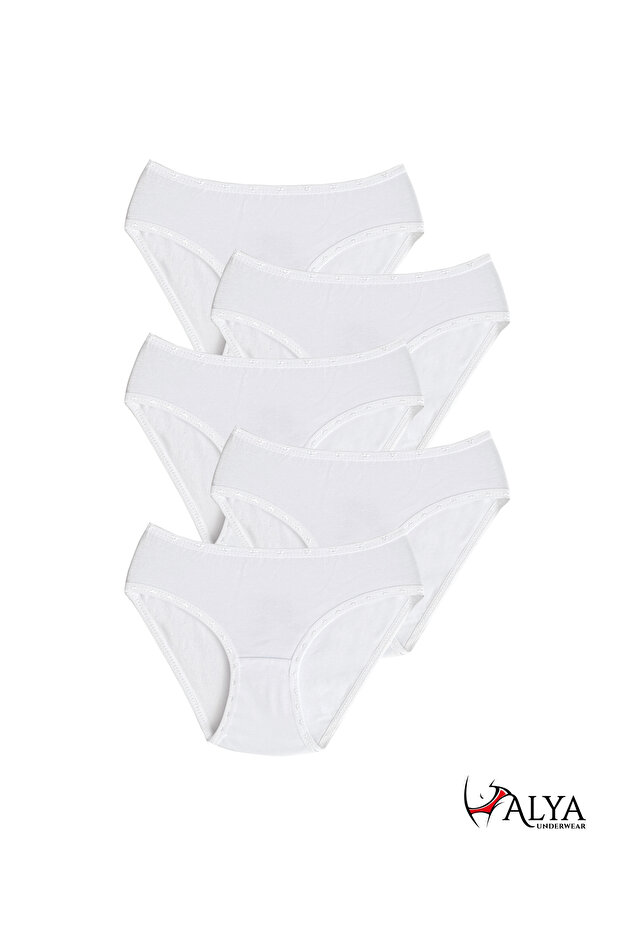 Girl's Heart Woven Rubber Cotton Fabric Briefs Panties 5 Pack (5 Pieces White)