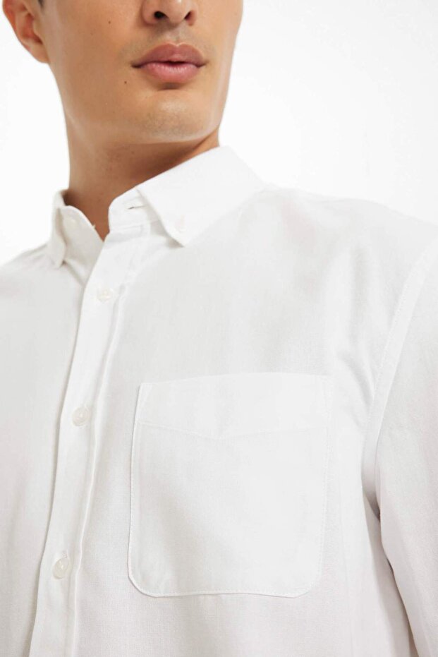 100% Cotton Regular Fit Polo Collar Oxford Basic Plain Long Sleeve White Shirt A8028Ax24Au - 4