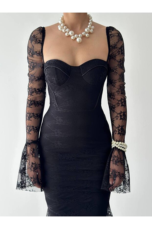 Dantel İspanyol Kol Davetiye Elbise - 7