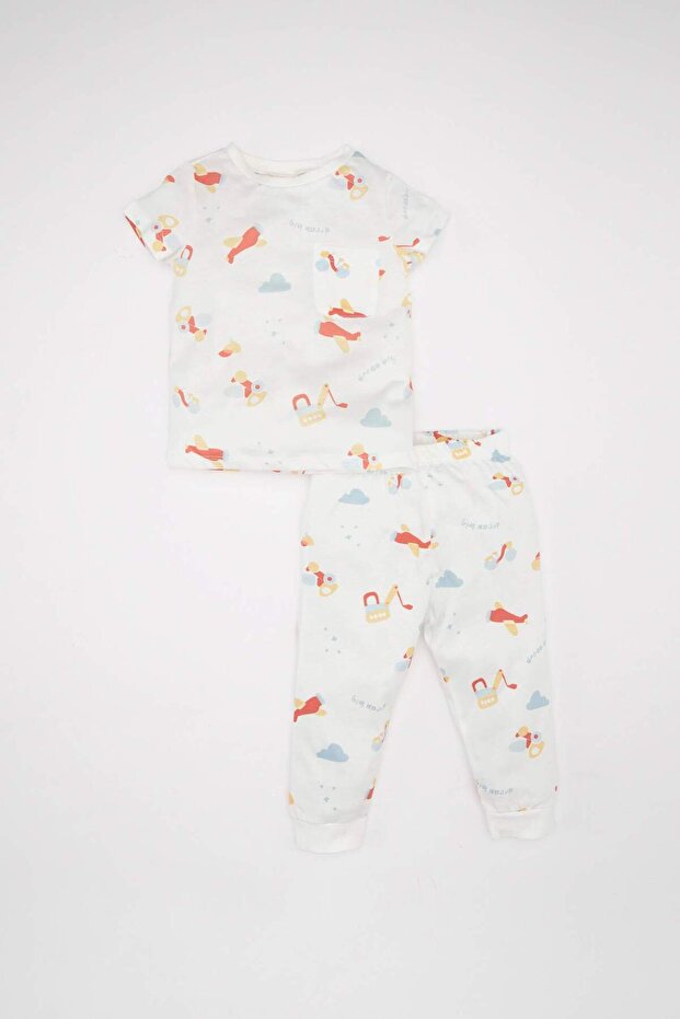 Baby Boy Pajamas Set - Combed Cotton Print, Short Sleeve, Top Elastic Waist, Long Bottom C3521A524Sm
