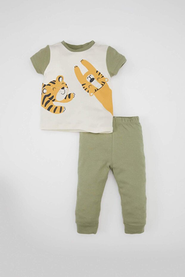 Baby Boy Tiger Printed Short Sleeve Combed Cotton Pajamas Set C0732A5