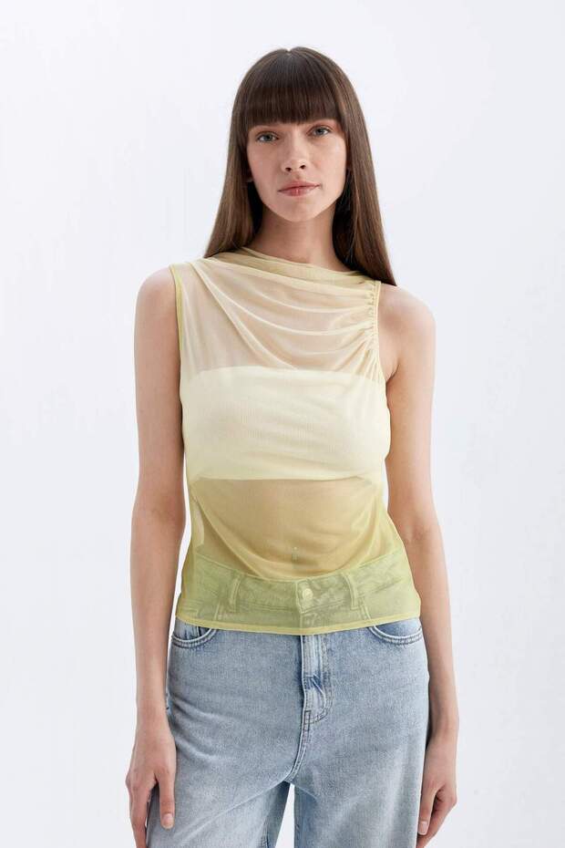 Slim Fit Decorated Collar Tulle Casual Tank Top C9322Ax24Sm
