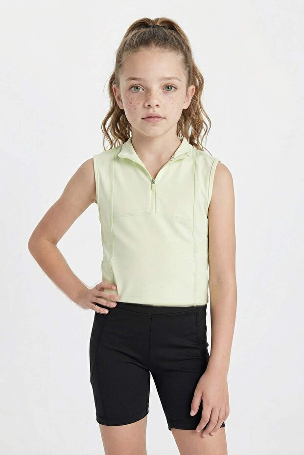Slim Fit Slim Fit Polo Neck Zipper Basic Plain Sleeveless T-Shirt Girls D3555A824Sm