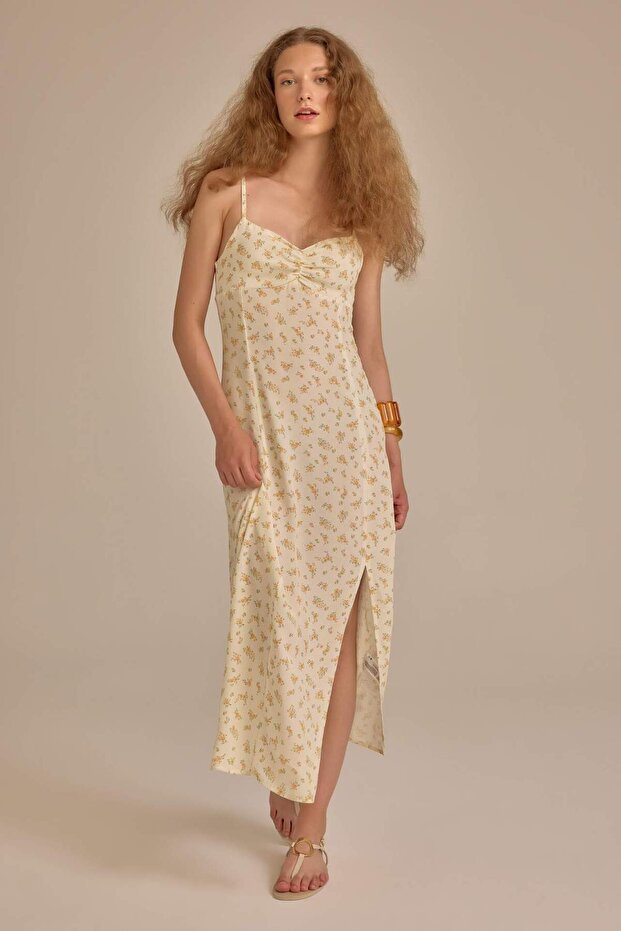 Heart Neck Floral Moroccan Strap Midi Dress C0960Ax24Sm