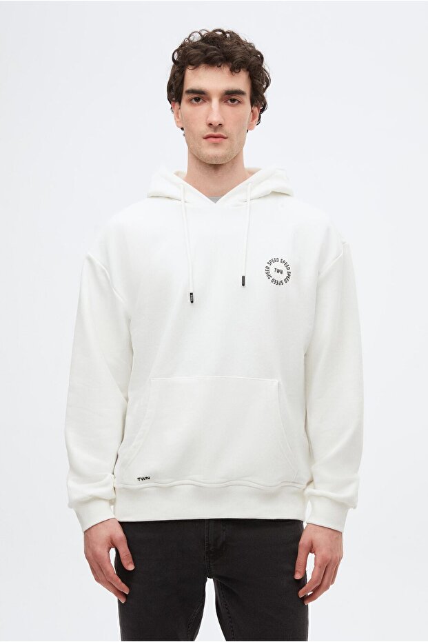 Relaxed Fit Ecru Printed Sweatshirt