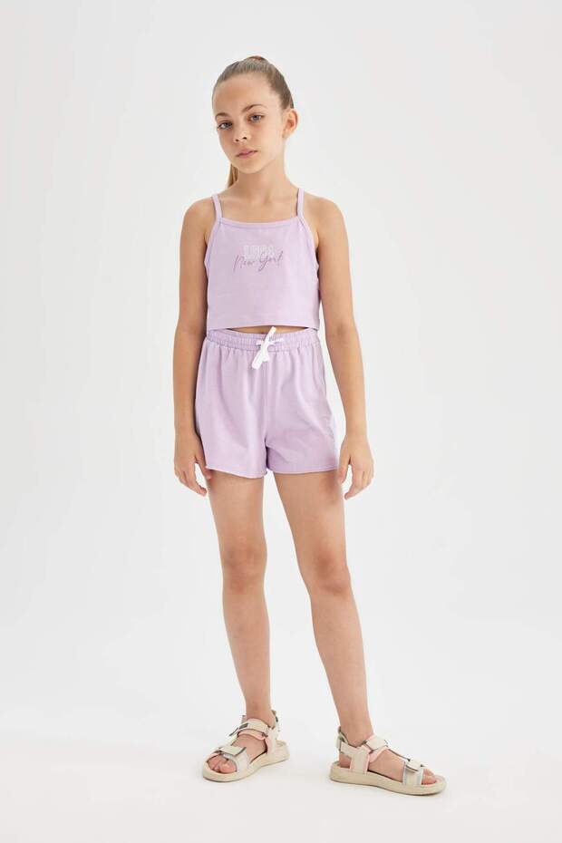 Girls' 2-Piece Set Printed Thin Strap Tank Top Shorts D0066A824Hs