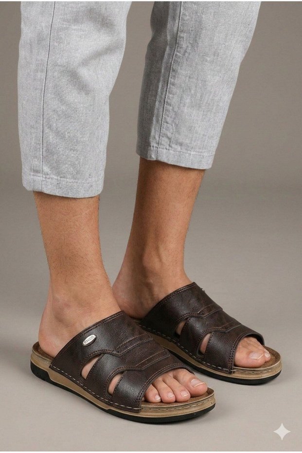 Enova Faux Leather Comfortable Home and Outdoor Men's Slippers Bnt203