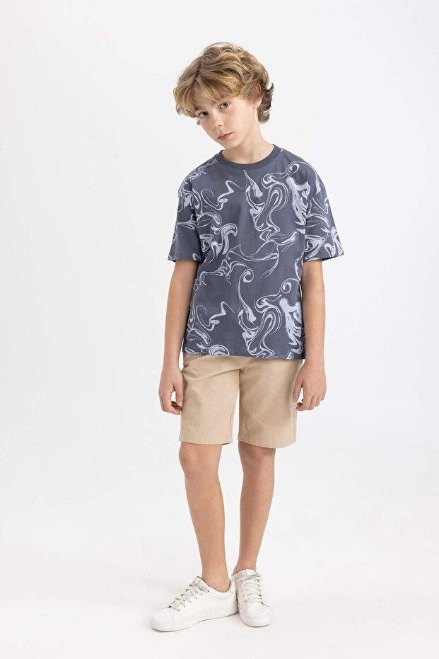 Erkek Çocuk Basic Düz Keten Görünümlü Şort C5469A824SM - 4