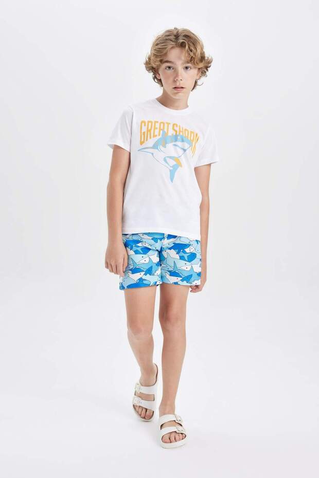 Boy's 2-Piece Set Printed Short Sleeve T-Shirt Swim Shorts C4531A824Hs
