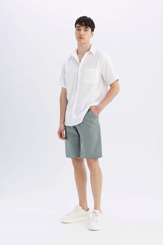 100% Cotton Regular Fit Straight Leg Gabardine Bermuda Shorts C5397Ax24Sm