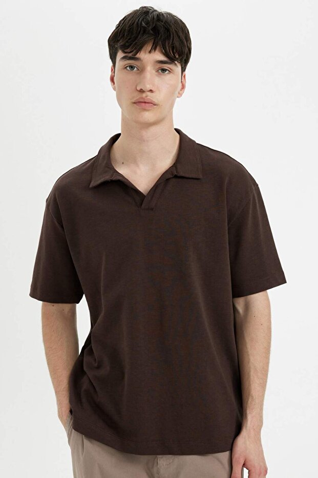 100% Cotton Relax Fit Basic Plain Short Sleeve Polo T-Shirt C3688Ax24Sp