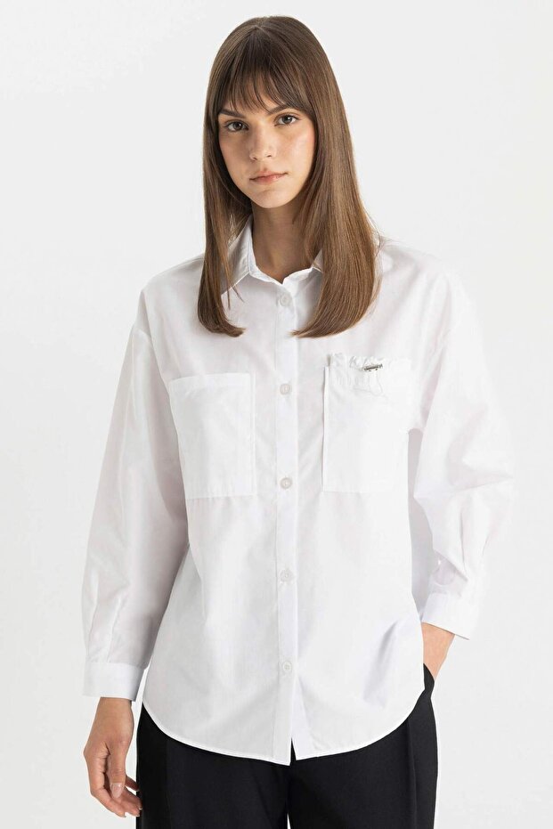 Relax Fit Poplin Long Sleeve Shirt Tunic C7825Ax24Sm