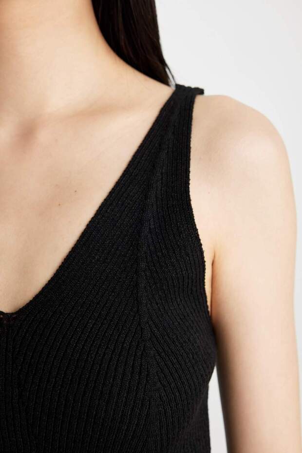 Fitted V Yaka Basic Düz Triko Atlet D3000AX24SM - 5