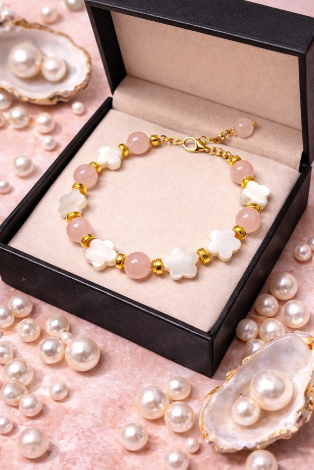 Pink Quartz and Natural Stone Bracelet – Energy of Love and Peace