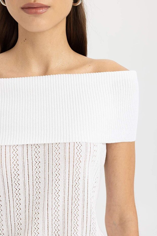 Fıtted Açık Omuz Basıc Triko Bluz D0604AX24SM - 6