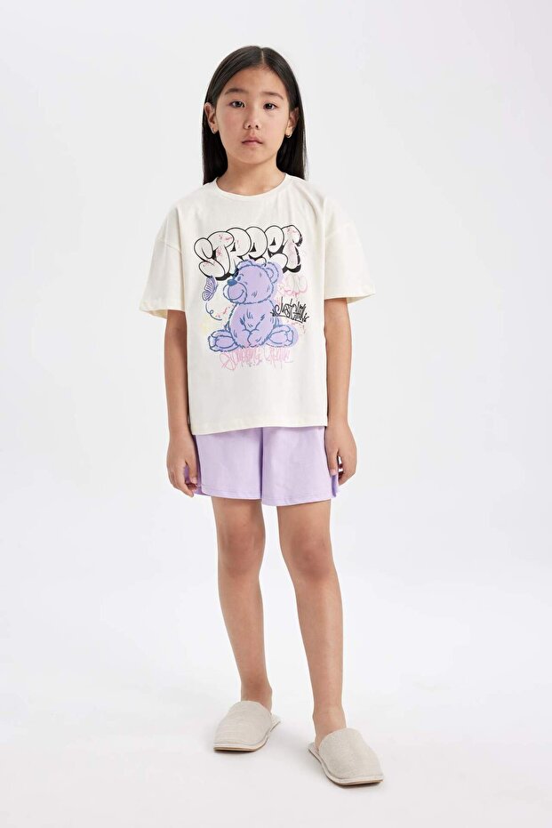 Girls Pajamas Set Crew Neck Printed Short Sleeve Top Shorts C3375A824Sm