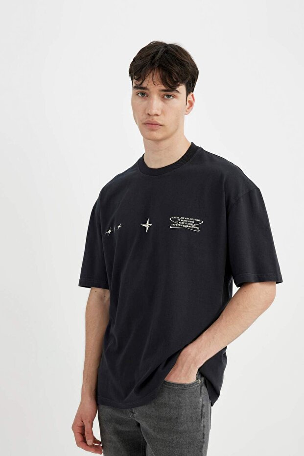 Oversize Fit Crew Neck Back Printed Short Sleeve T-shirt C7161AX24SM