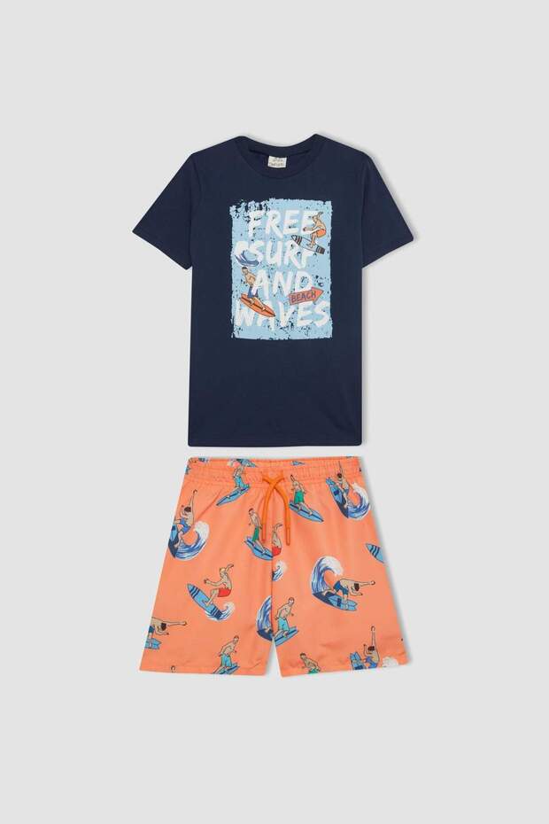 Boys' 2-Piece Set Printed Short-Sleeved T-Shirt and Sea Shorts C1218A824Hs
