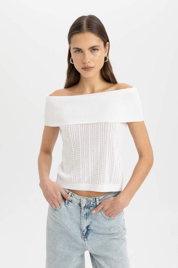 Fıtted Açık Omuz Basıc Triko Bluz D0604AX24SM - 3